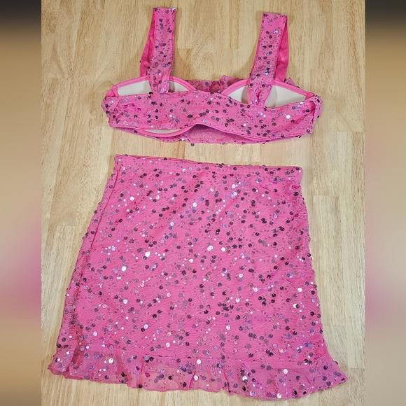 Pink Sequin Crop Top Skirt Set - Picture 3 of 13